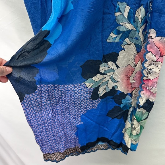 Johnny Was Boho Cropped Top & Tura Wrapped Pant Set Blue Floral NWT Size L - Picture 12 of 16